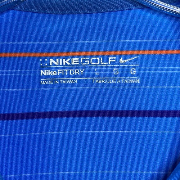 Nike Golf Dri-Fit Men's‎ Polo Shirt L Short Sleeve Collared Blue Orange Striped - Picture 2 of 8